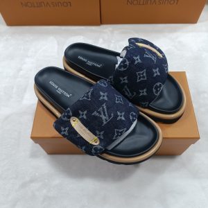 Louis Vuitton Navy Monogram Slide Sandals in Denim