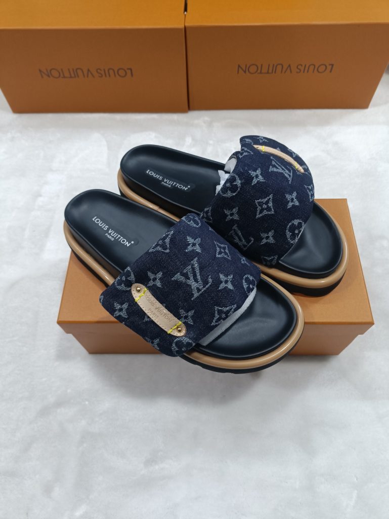 Louis Vuitton Navy Monogram Slide Sandals in Denim