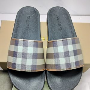 Burberry Plaid Slide Sandals in Grey, PVC Upper, Comfort Foo
