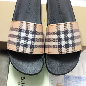 Burberry Check Pattern Slide Sandals in Tan Black for Men