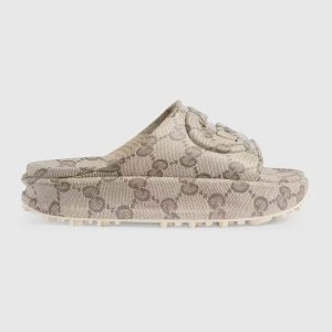 Gucci Canvas Logo Slides in Beige for Women