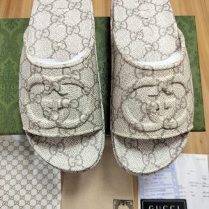 Gucci Monogram Canvas Slippers in Beige Luxury Slide Sanda
