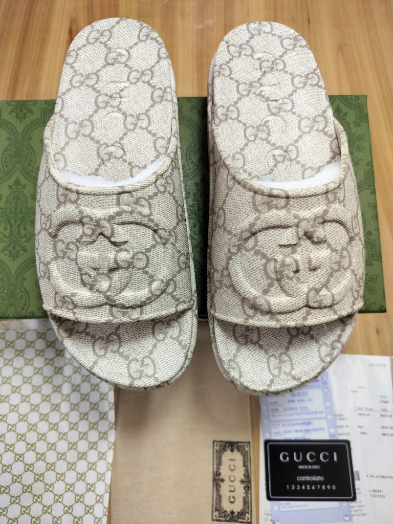 Gucci Monogram Canvas Slippers in Beige Luxury Slide Sanda