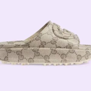 Designer Monogram Beige Slide Sandals for Women