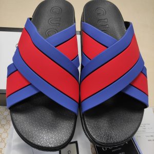 Gucci Men's Red and Blue Cross strap Slide Sandals, Rubber