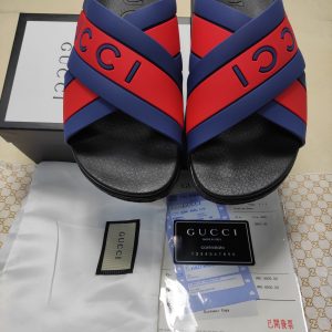 Gucci Red and Blue Logo Slide Sandals, Rubber, Casual Footwe