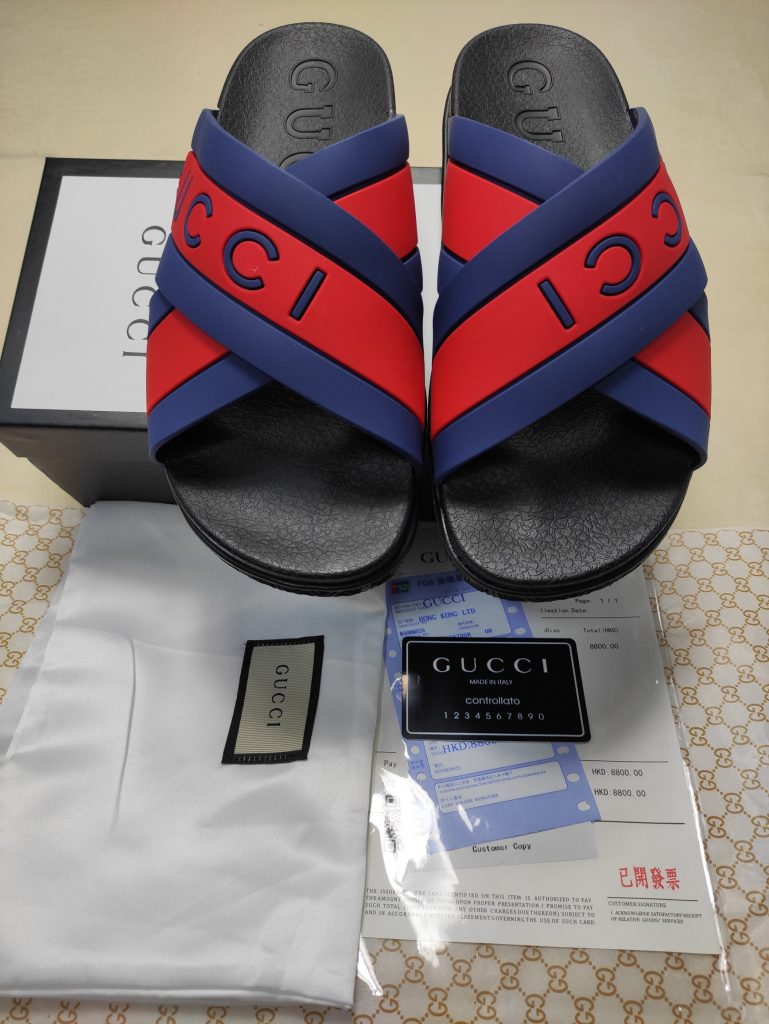 Gucci Red and Blue Logo Slide Sandals, Rubber, Casual Footwe