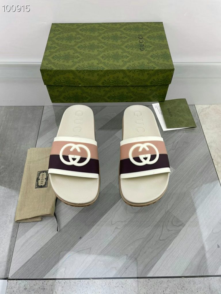 Gucci Women’s Slide Sandals Pink & Purple, Leather, Logo D