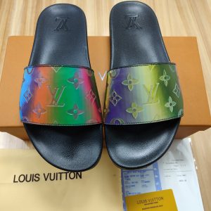 Louis Vuitton Rainbow Monogram Slider Sandals Black, NVY G