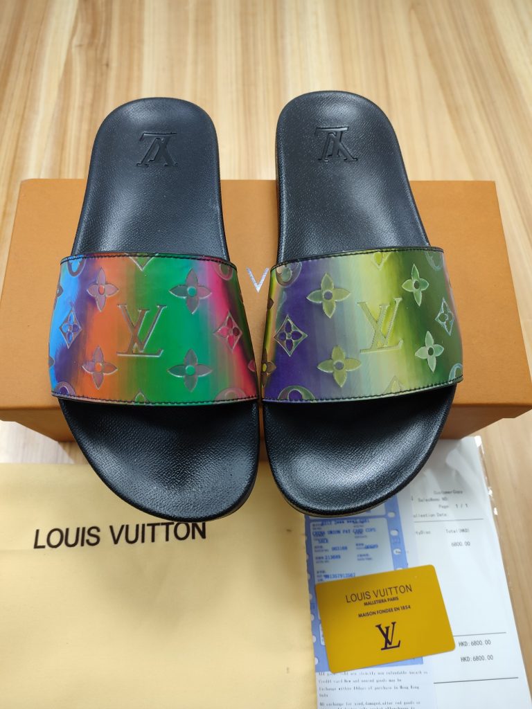 Louis Vuitton Rainbow Monogram Slider Sandals Black, NVY G