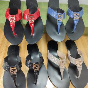Gucci Women's Logo Thong Sandals, Leather, Multi Color Optio