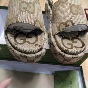 Gucci GG Logo Beige Slide Sandals Luxe Fashion Footwear