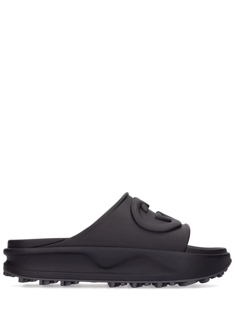 Gucci Black Rubber Slide Sandals with Logo Detail