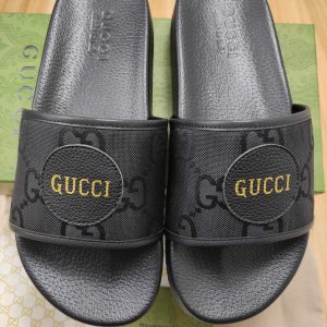 Gucci Black Logo Slide Sandals for Men, Fabric and Rubber