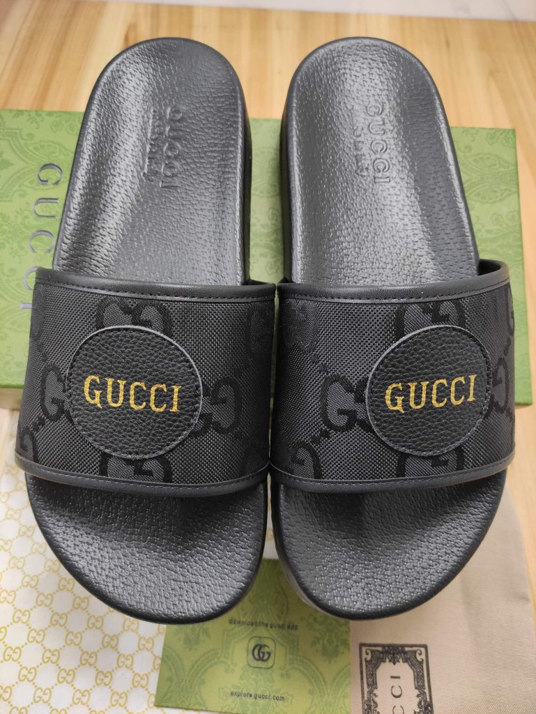 Gucci Black Logo Slide Sandals for Men, Fabric and Rubber