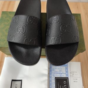 Gucci Black Leather Logo Slide Sandals for Men