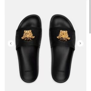 Versace Black Slide Sandals with Gold Medusa Logo