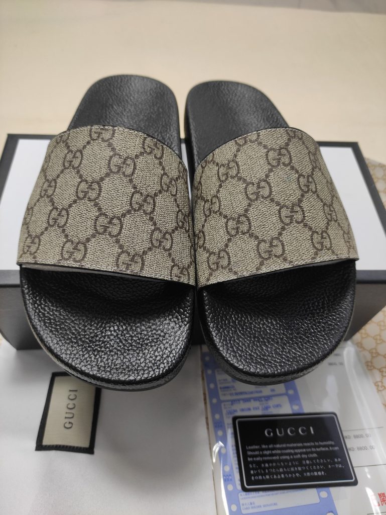 Gucci GG Monogram Slides in Beige Brown Leather for Men