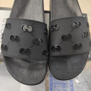 Gucci Black Rubber Logo Slides Sandals for Men