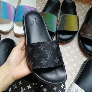 Louis Vuitton Men's Slide Sandals Black White Monogram Can