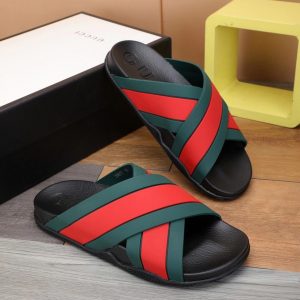 Gucci Men's Slide Sandals in Green and Red Rubber