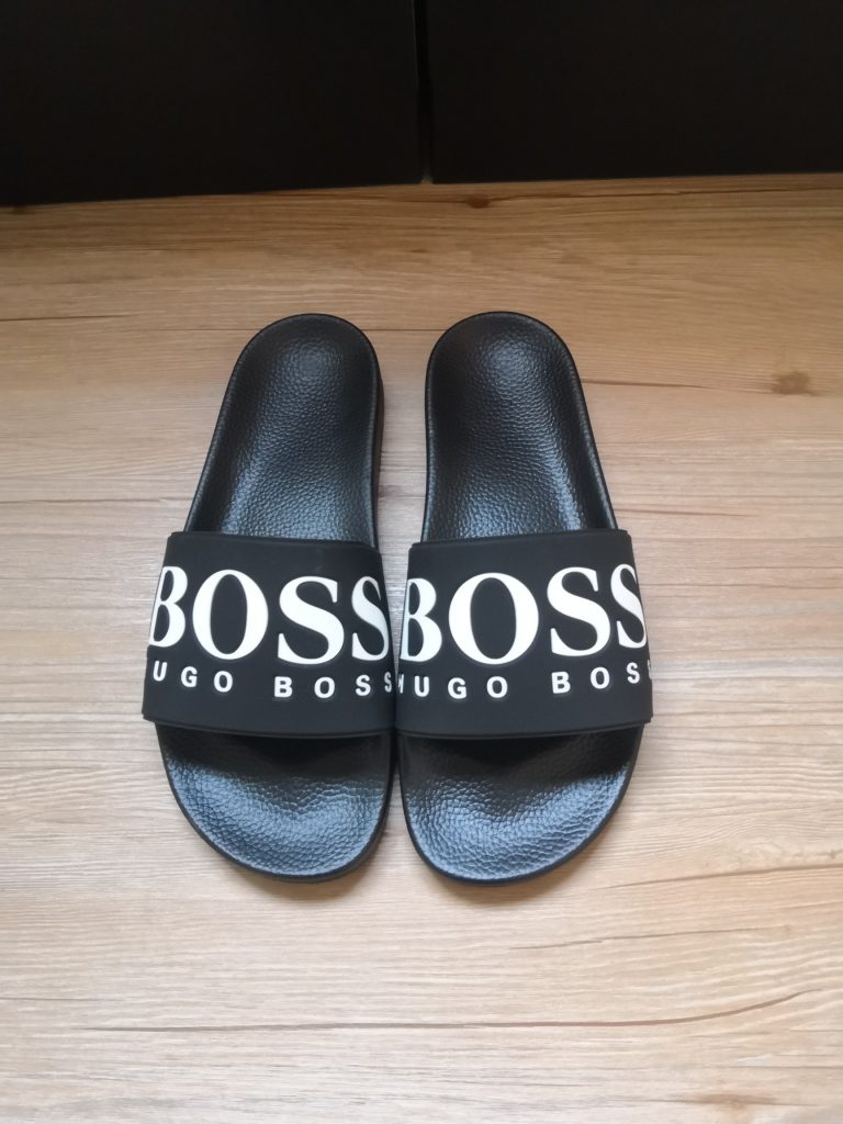 Hugo Boss Black Slide Sandals for Men with Logo Strap