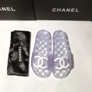 Chanel Purple Transparent Slide Sandals with Logo Detail