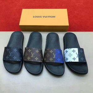 Louis Vuitton Men's Slide Sandals, Black and White, Leather