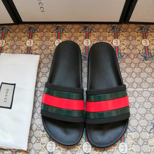 Gucci Men's Slide Sandals, Black Green Red, PVC and Rubber