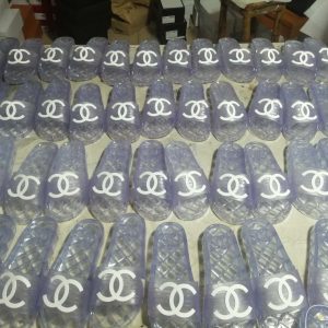 Chanel Clear Purple Slide Sandals with Logo Stylish Women'