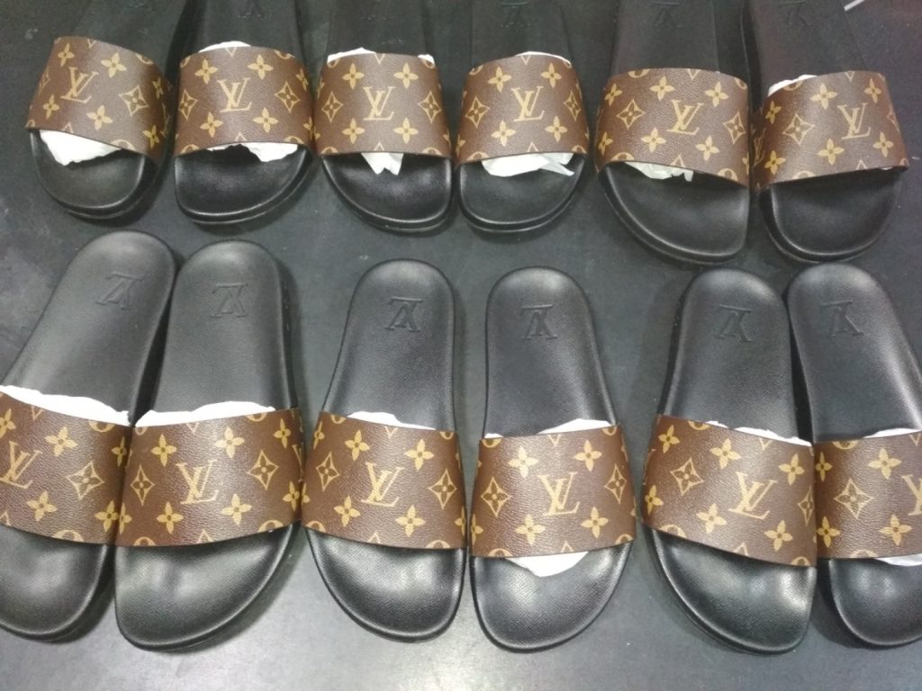 Louis Vuitton Brown Monogram Slide Sandals, Leather Pool Sli