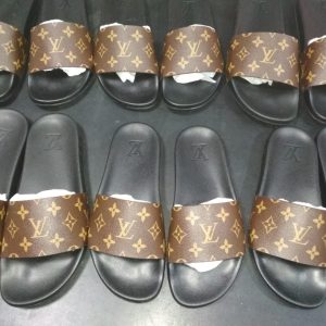 Louis Vuitton Brown Monogram Slide Sandals, Leather Pool Sli