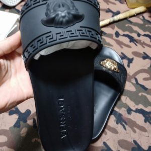 Versace Black Slide Sandals with Medusa Logo, Men’s Luxury F