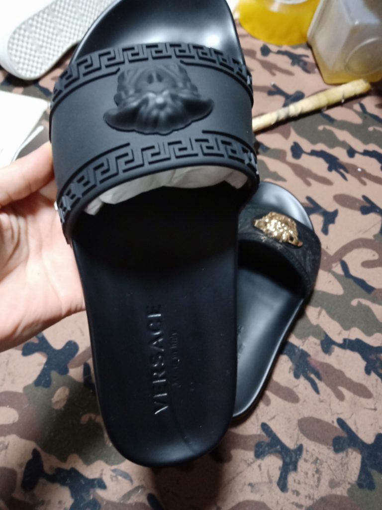 Versace Black Slide Sandals with Medusa Logo, Men’s Luxury F