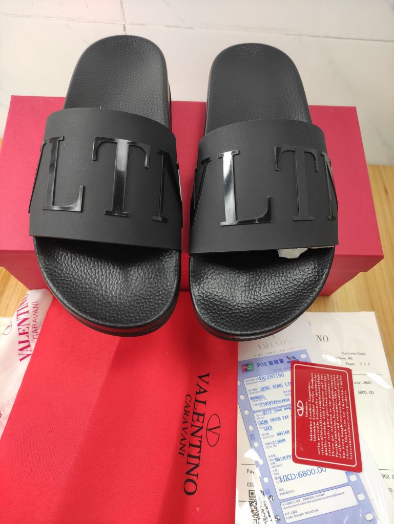 Valentino Black Leather Logo Slide Sandals for Men
