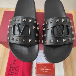 Valentino Garavani Men's Black Studded Slides, Leather Slide