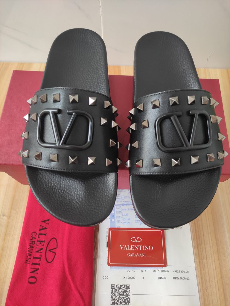 Valentino Garavani Men’s Black Studded Slides, Leather Slide