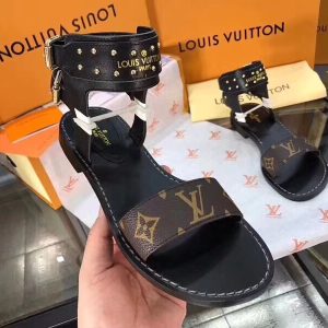 Louis Vuitton Women's Black Leather Studded Sandals