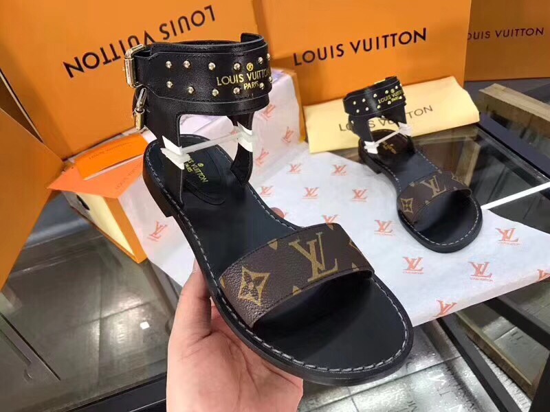 Louis Vuitton Women’s Black Leather Studded Sandals