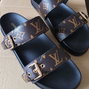 Louis Vuitton Women's Brown Monogram Leather Slide Sandals
