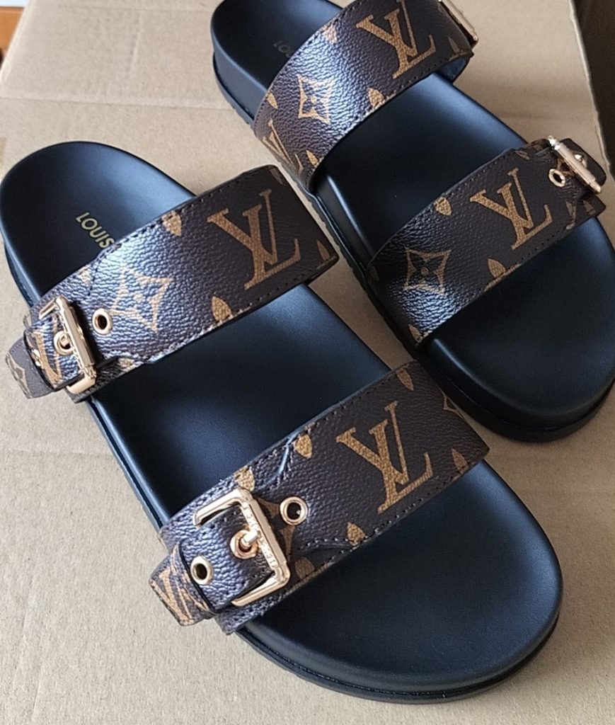 Louis Vuitton Women’s Brown Monogram Leather Slide Sandals