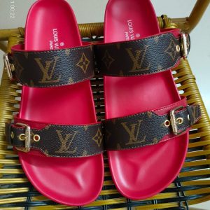 Louis Vuitton Monogram Brown & Red Slide Sandals for Women