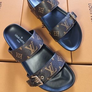 Louis Vuitton Monogram Slide Sandals for Women in Brown Leat