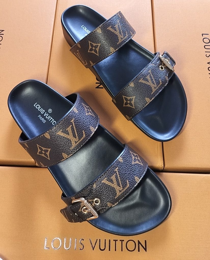 Louis Vuitton Monogram Slide Sandals for Women in Brown Leat