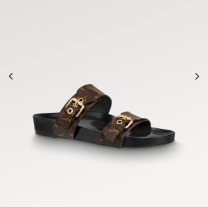 Louis Vuitton Monogram Brown Slide Sandals with Buckles