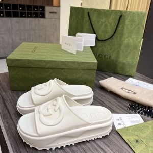 Gucci White Rubber Slide Sandals with Logo Emblem