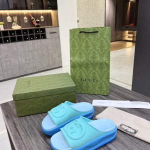 Gucci Aqua Blue Logo Slides Sandals for Men or Women