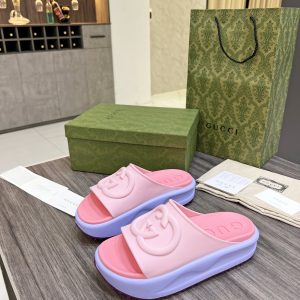 Gucci Pink and Purple Rubber Slide Sandals for Women