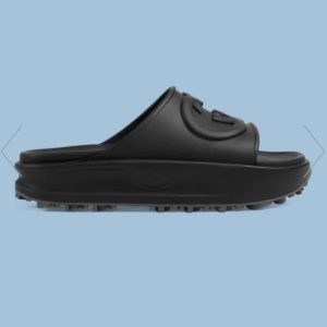 Gucci Black Rubber Slide Sandals with Logo Emblem