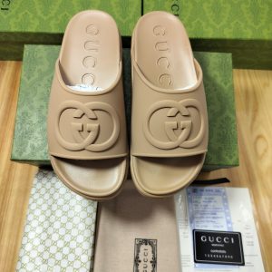 Gucci Beige Logo Slide Sandals Women's Fashion Footwear